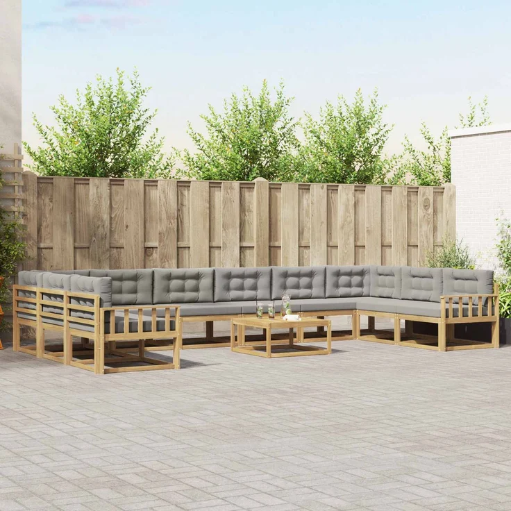 vidaXL Outdoor-Sofagarnitur 11 stk. 10-Sitzer Weiß und Hellgrau 3387135 – Bild 1