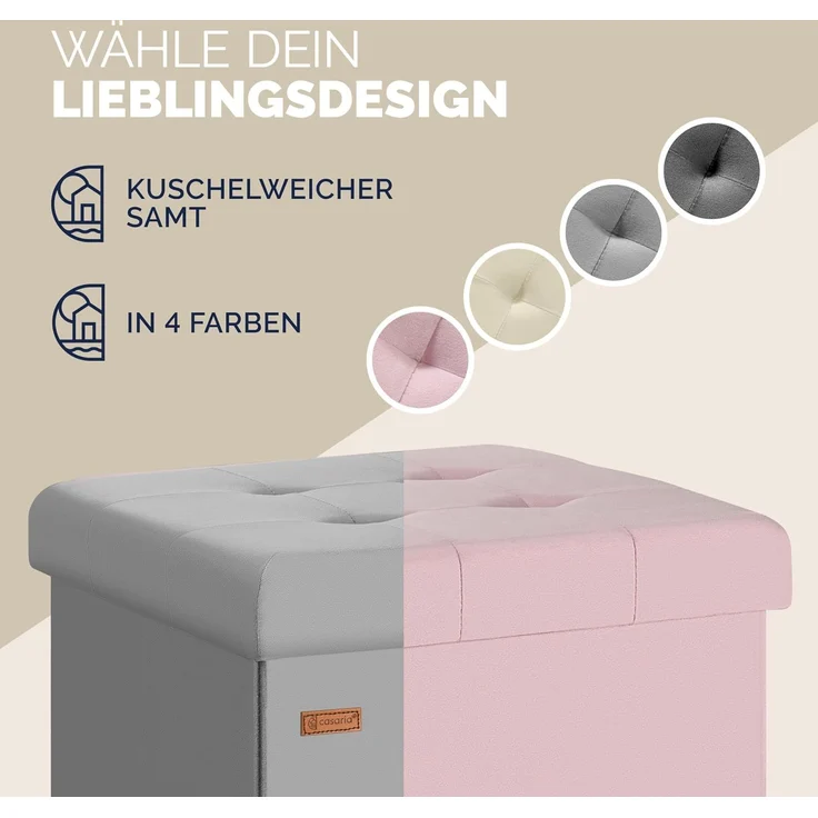 CASARIA® Sitzhocker mit Stauraum, Samt, grau – Bild 10