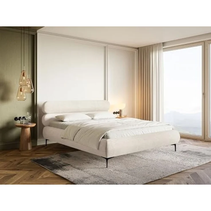 Selsey Polsterbett 180x200 cm Cord Hellbeige – Bett mit Stauraum und Bettkasten, gepolstertes Bett mit Lattenrost und Metallrahmen, Doppelbett Schlafzimmer mit schwarzen Füßen und Gasdruckfedern – Bild 4
