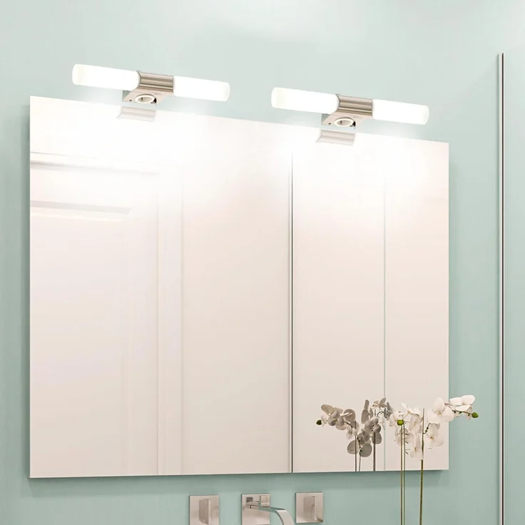 B.K.Licht Wandleuchte LED Spiegelleuchte Wandlampe modern 2 flammig IP20 - BKL1021, LED fest integriert, 3000K - Warmweiß, 230V inkl. 2x 5W 470lm E14 Badezimmer-Leuchte 3000K Chrom-Glas – Bild 4