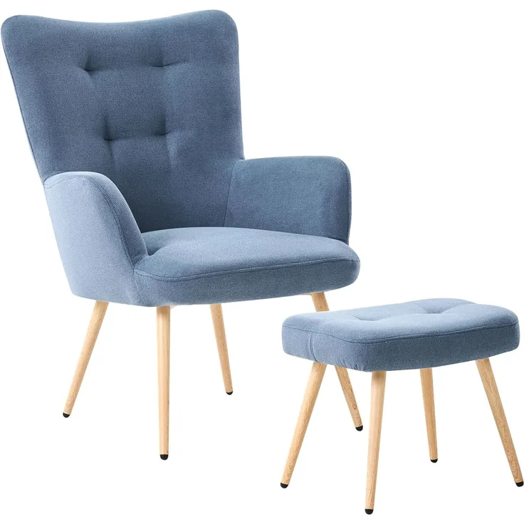 Sessel Samtstoff blau plus Hocker VEJLE