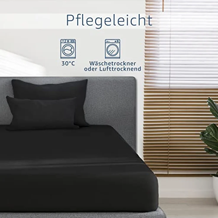Amago - Spannbetttuch, 50 cm Steg, 100 prozent Baumwolle, 140x200 cm - Schwarz – Bild 8
