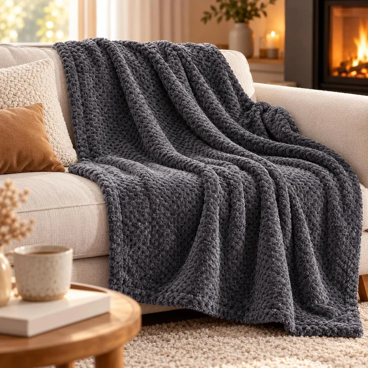 Kuscheldecke "Popcorn" Cashmere Soft-Touch Anthrazit 150x200 cm – Bild 3