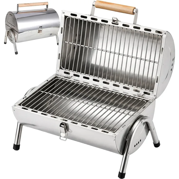 Relaxdays Tischgrill mit 2 Grillflächen, 35 x 41,5 x 24,5 cm