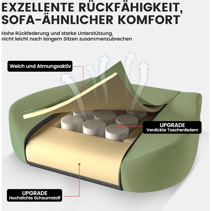 GTPLAYER Gaming Stuhl Stoff, Gaming Sessel mit Taschenfederkissen, ergonomischer Drehstuhl, Gamer Stuhl mit Fußstütze150 kg Belastbarkeit, grün – Bild 6