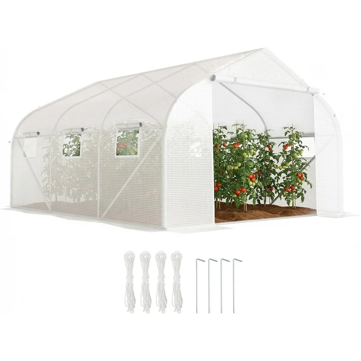 MELAYR, Tunnelgewächshaus 445x300x205 cm, Gartengewächshaus mit 6 Fenstern und PE-Polyethylen-Abdeckung 140 g/m², Weiß – Bild 1