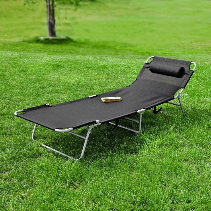 SoBuy OGS35-SCH Sonnenliege, Textilgewebe, Lackiert, Schwarz, 149 x 29 x 62 cm – Bild 2