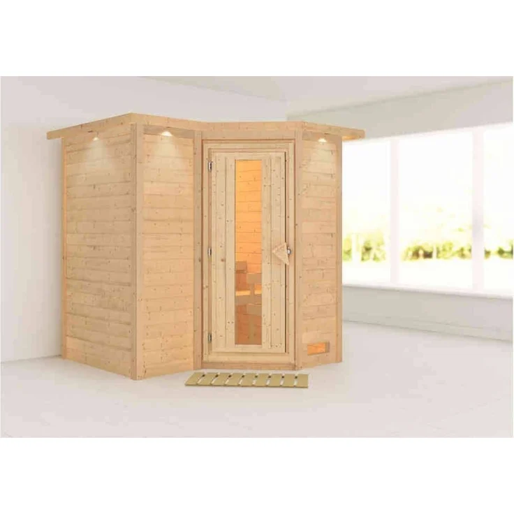 Karibu Sauna Sahib 1 mit Dachkranz ohne Ofen Energiespartür – Bild 1