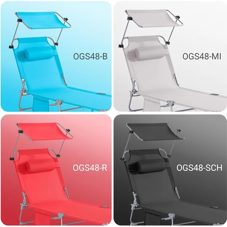 SoBuy Gartenliege OGS48x2, 2-er Set Sonnenliege mit Kopfkissen Relaxstuhl Strandliege Liegestuhl – Bild 9