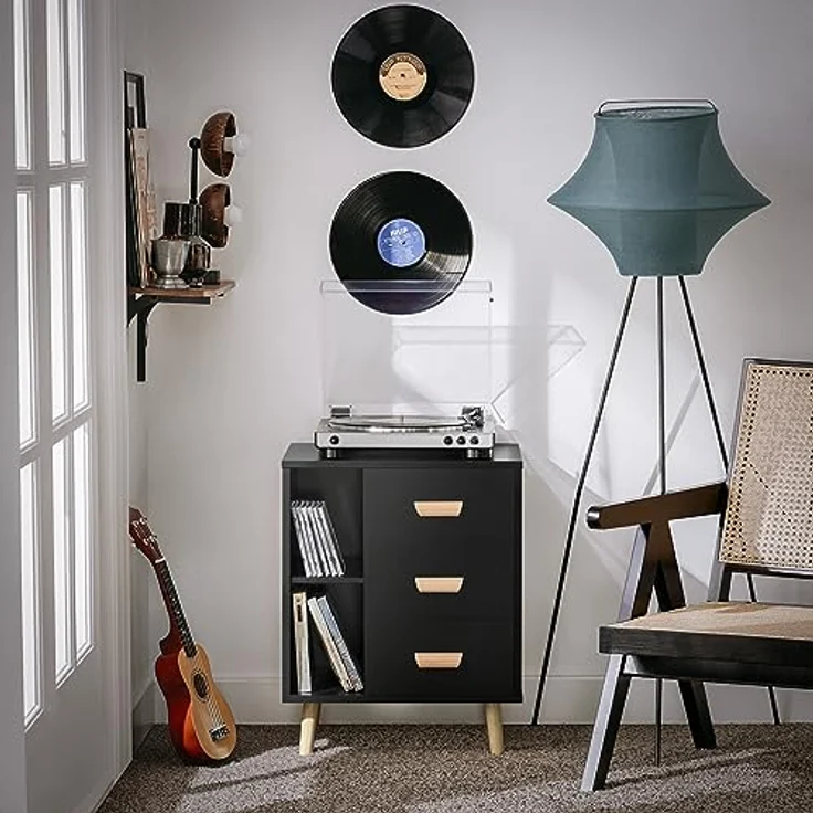 SoBuy Nachttisch FBT95-SCH, Beistelltisch mit 3 Schubladen, Schwarz, kompakte Maße und modernes Design – Bild 2