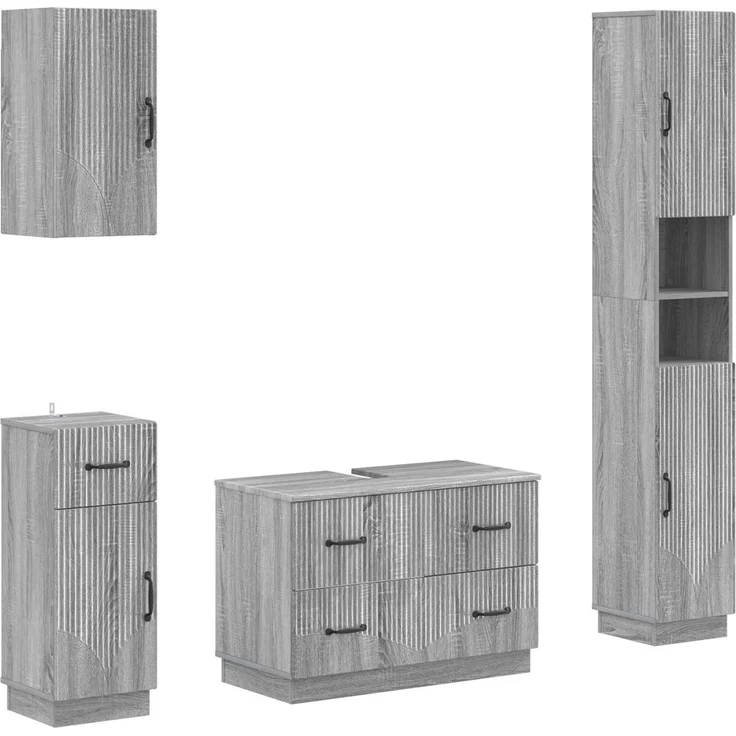 vidaXL 4-teiliges Badezimmer-Schrank-Set HOORN Sonoma-Grau 3417960 – Bild 1