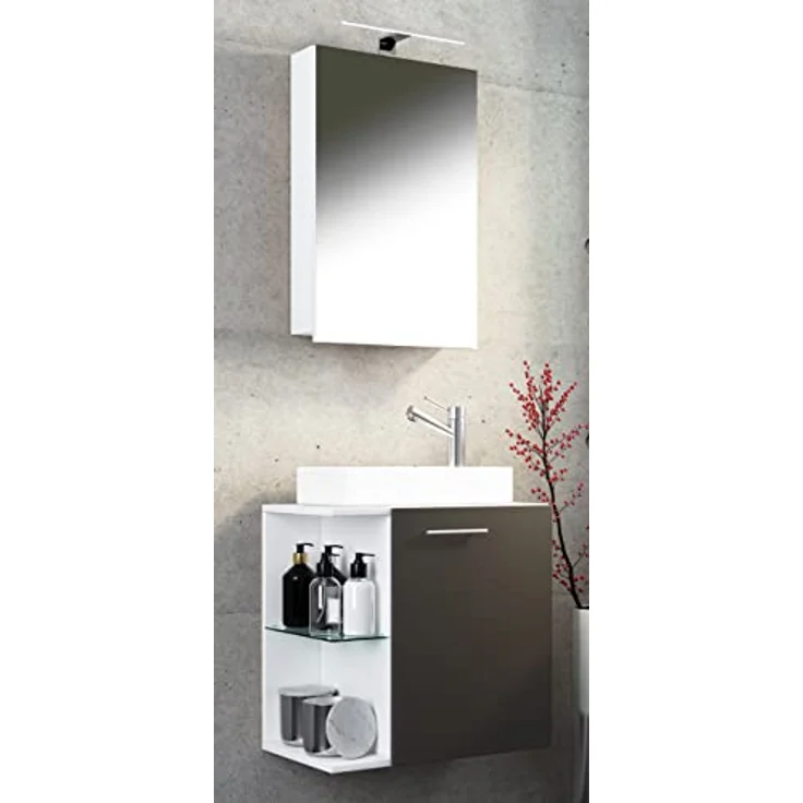 VCM Waschplatz "Hausa", Badmöbelset 3 tlg. für Gäste WC, Spiegelschrank mit Glasboden, Waschbecken aus Keramik, HxBxT 63x52x34 cm – Bild 3