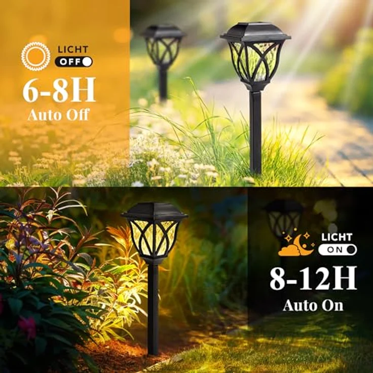 GIGALUMI Solarlampen für außen, 6 Stück LED Solar Gartenleuchten, solarbetriebene Lichter für Garten, Terrasse, Balkon, Landschaft, Gehweg, Pfad (Warmweiß) – Bild 6