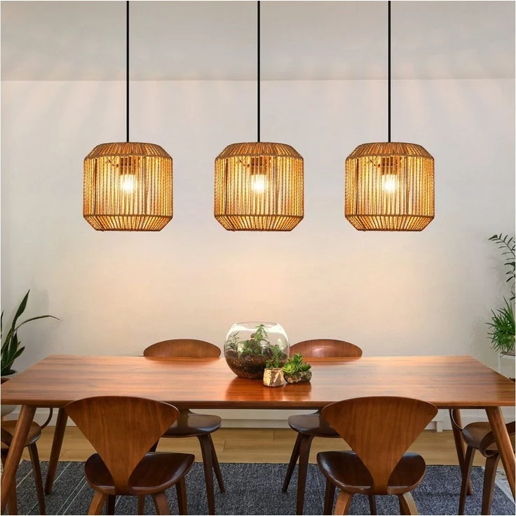 Nettlife Pendelleuchte Rattan 3 flammig Höhenverstellbar Boho E27 Hängeleuchte, Ballonflecht, Ohne Leuchtmittel, für Schlafzimmer Wohnzimmer/Ohne Leuchtmittel – Bild 5