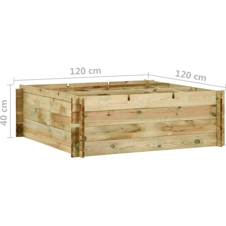 DELUKE® Hochbeet aus Kiefernholz FILIP Grün, imprägniert 120x120x40cm Wetterfest Gartenbeet Holz Kräuterbeet Blumenbeet Beet hoch Frühbeet für Garten Gemüsebeet – Bild 2