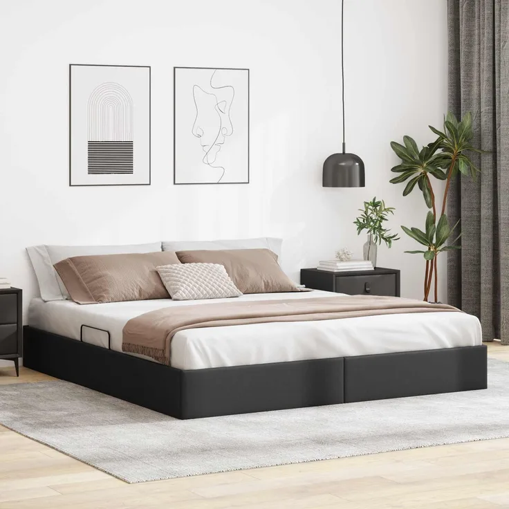 vidaXL Ottoman Bettgestell Schwarz 160 x 200 cm Kunstleder 3442778