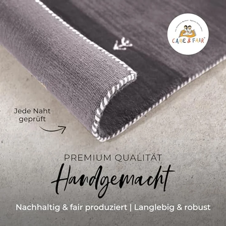 carpetfine 'Gabbeh Uni' Wollteppich, reine Wolle, Grau, 80x350 cm – Bild 4