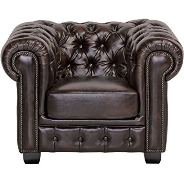 Chesterfield Sessel antik braun Echtleder 100x72x90 cm massivum Serie Chesterfield Ledersessel Clubsessel Wohnzimmer Herrensessel – Bild 7