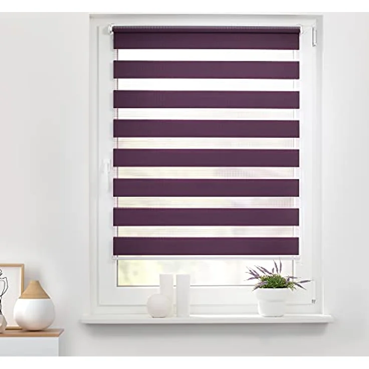 Lichtblick Sonnenschutzsysteme GmbH Doppelrollo Kopenhagen 50 cm x 150 cm (BxL) Brombeer modernes Duo Rollo; Klemm- und schraubbar; Lichtdurchlässig und blickdicht – Bild 3