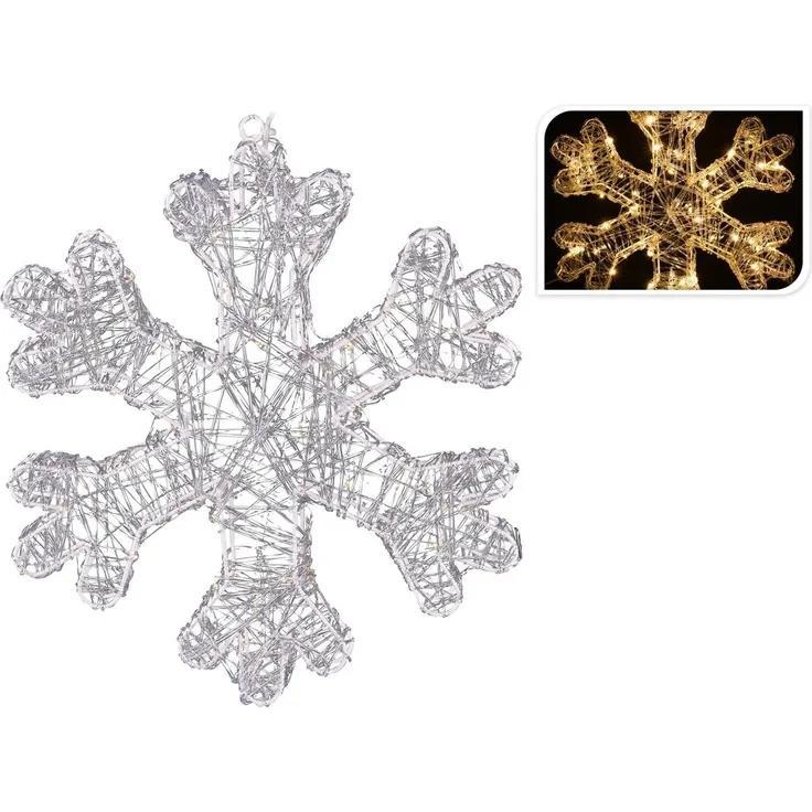 Deko Leuchte Schneeflocke 50LED warmweiß 37cm Lichterkette Batteriebetrieb Timer