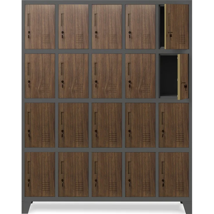 Domator Umkleideschrank 5B4A Fächerschrank Schließfachschrank mit 20 Fächern Wertfachschrank Metall Pulverbeschichtung 172 cm x 136 cm x 45 cm (H x B x T) (Anthrazit-Holzoptik)