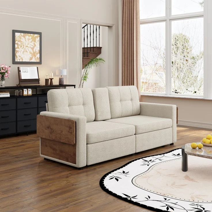 ZUBALIYA Schlafsofa 71x57.5 cm, mit Schreibtisch, mit Schubladen, mit Stauraum, mit Ablageflächen, mit Ausziehbett, Beige – Bild 10