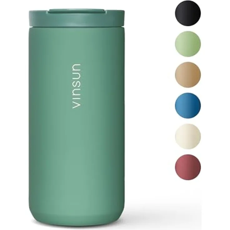 Vinsun Thermobecher Edelstahl Isolierbecher 380ml - Kaffeebecher doppelwandig isoliert, 2-tlg, Edelstahl, BPA frei, auslaufsicher, bruchfest, Kalt- und Heißgetränke