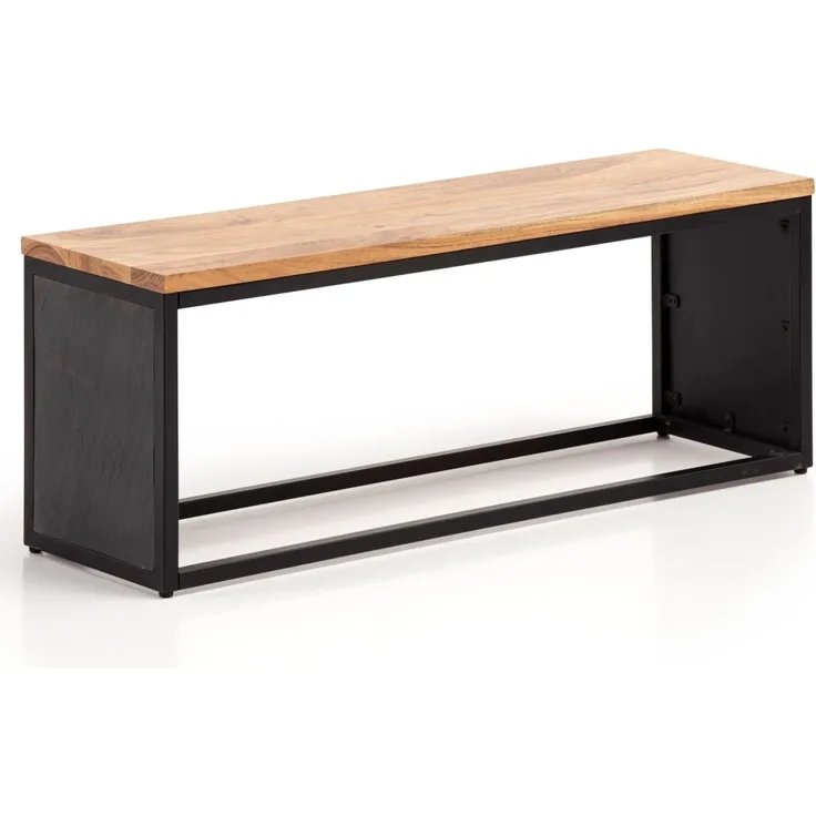 Sitzbank Akazie Massivholz / Steinoptik 120x45x35 cm Flurbank mit Metallgeste...