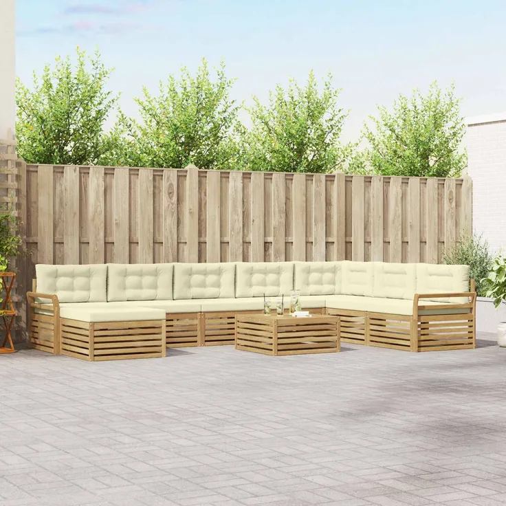 vidaXL Outdoor-Sofagarnitur 9 stk. 7-Sitzer Weiß und Creme 3391005