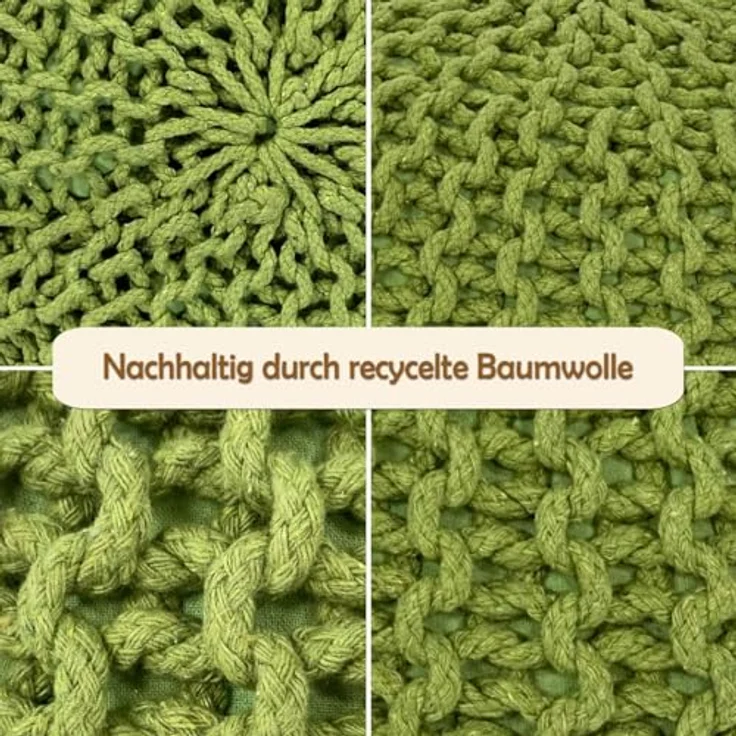 Amagohome Sitzhocker, Pouf, XXL Baumwolle, Grün, ø 45 cm – Bild 5