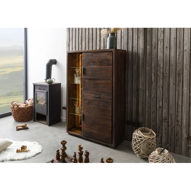 Highboard Akazie 100x40x150 dunkelbraun lackiert BARK #206 – Bild 3