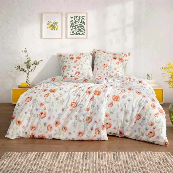 Estella Interlock Jersey Bettwäsche Elysia 6884-945 mohn Blume 135x200 – Bild 1