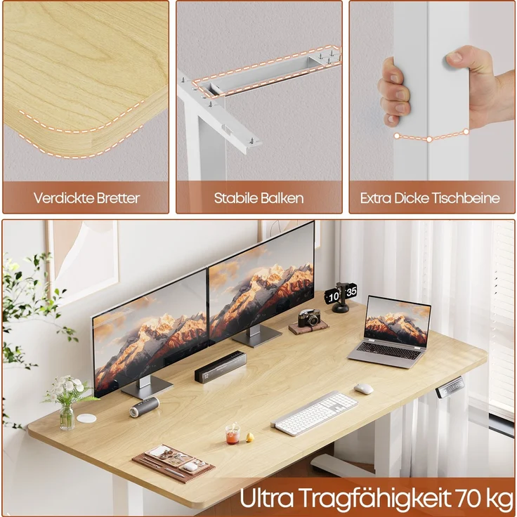 Devoko Hohenverstellbarer Schreibtisch Holzwerkstoff Beige 100 x 60 x 73-118 cm – Bild 5