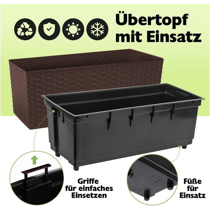 KONZEPT Balkonkasten Hochwertige Blumenkasten Rattan-Optikin, rechteckig 56 x 19 cm, Balkonkasten ideal fur Balkon, Terrasse, Fensterbank – Bild 2