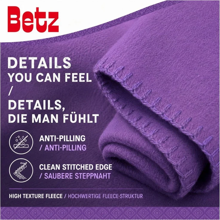 Wohndecke Luxus Fleecedecke Kuscheldecke Größe 130x170 cm Farbe lila, Betz, 180 g/m² – Bild 4