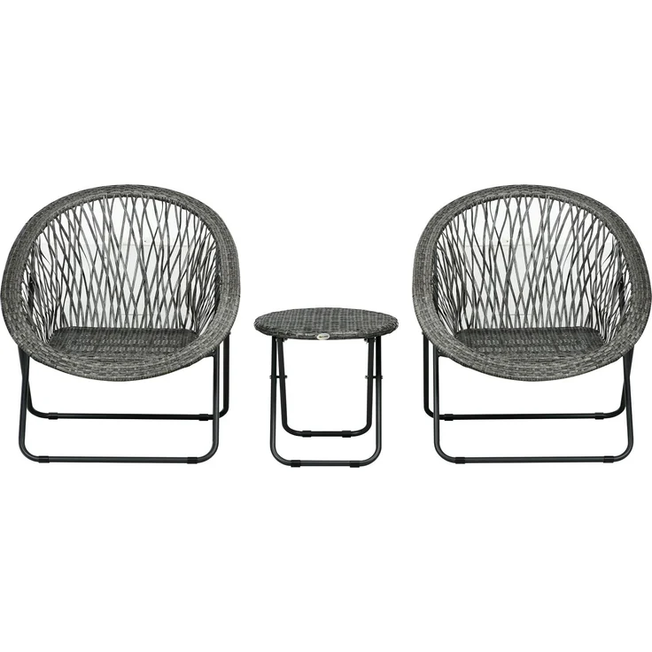 Gartenstuhl-Set mit klappbarem Beistelltisch 46 x 46 x 43 cm, 3-teilig, Grau, Kunstrattan und Stahl – Bild 2