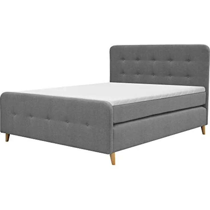 Selsey JUKOMA - Boxspringbett/Doppelbett mit Holzbeinen, Bonellfederkernmatratze und Topper (Aschgrau, 180 x 200 cm)