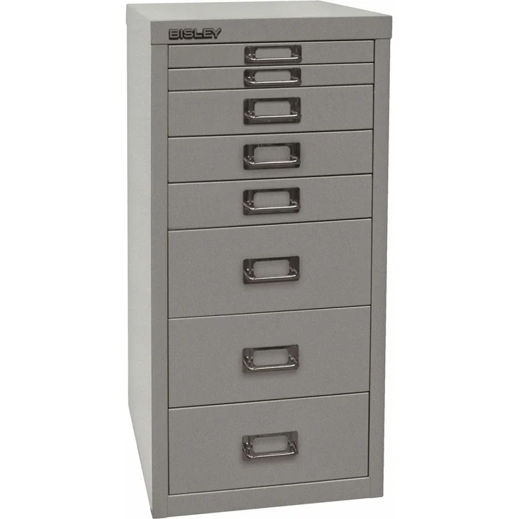 Bisley Multidrawer Schubladenschrank aus Metall mit 8 Schubladen DIN A4 ohne Sockel - Farbe: Silber, L298-355 – Bild 1