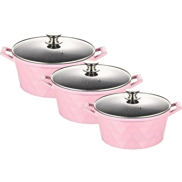 Kochtopf Kasserolle Topf Set 6-tlg pink Glasdeckel Cheffinger CF-DIAC03