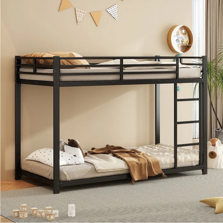 Flieks Etagenbett, Kinderbett Metallbett Einzelbett mit Lattenrost und Leiter 90x200 cm – Bild 3