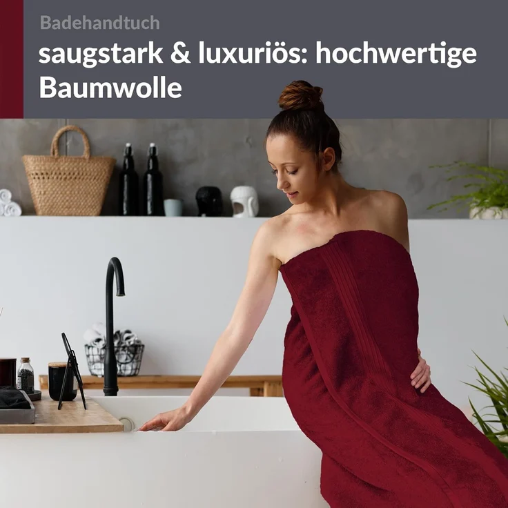 Lashuma Handtuch Linz, Frottee (1-St), Frottee Badetuch dunkelrot 100x150 cm – Bild 7