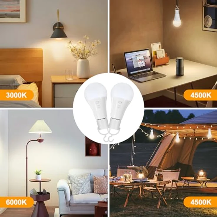 Dehobo Glühbirne Mit Batterie E27 Aufladbare Glühbirne Mit Fernbedienung - 7W Type-C Ladung Camping Lampe 3 Farben Dimmbare - Akku Lampe Mit Timing Funktion Mit Taste, Outdoor Lampe 2 Pack – Bild 9