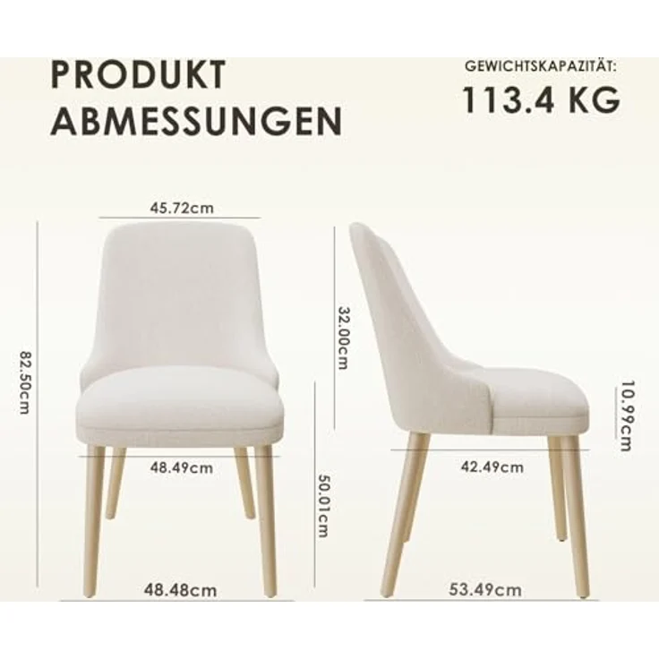 COLAMY Esszimmerstühle 2er Set, Gepolsterter Stuhl mit Holzbeinen, Hohe Rückenlehne für Esszimmer/Restaurant/Café, Beige – Bild 3