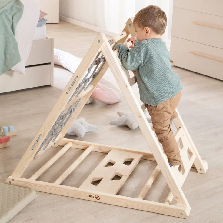 roba Kletterdreieck aus Holz - 3-Seiten-Funktion - Natur / Grau – Bild 7