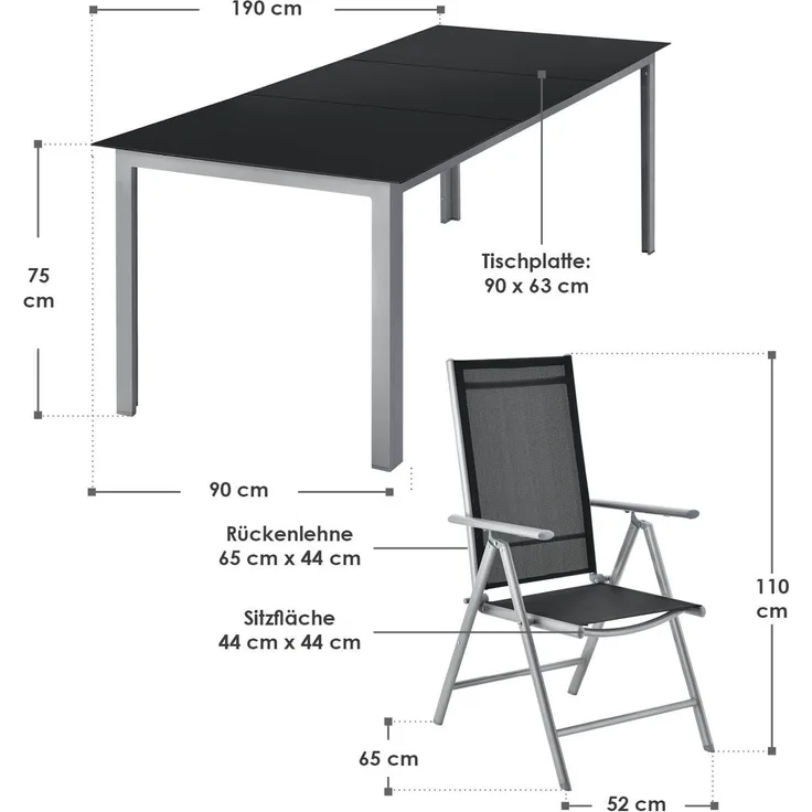 Juskys 'Milano' Gartengarnitur, Tisch und 8 Stühle, Aluminium Silber-Grau mit schwarzer Kunstfaser