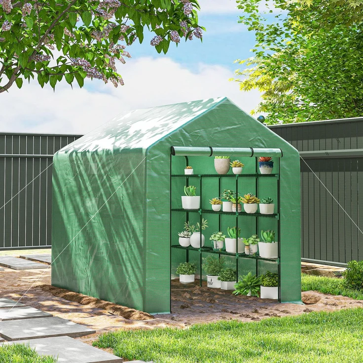 MELAYR, Foliengewächshaus begehbares Gewächshaus mit 8 Regalebenen Tomatengewächshaus, 244 x 180 x 210 cm, Grün – Bild 4