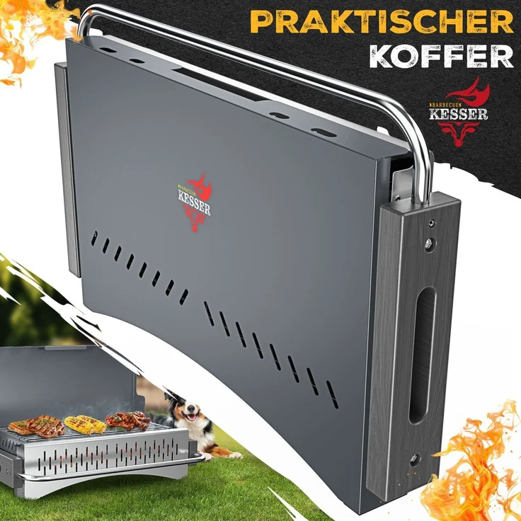 KESSER® Klappgrill, tragbarer Holzkohlegrill aus pulverbeschichtetem Stahl inklusive Grillrost, Grillmatte & Tragetasche, Anthrazit, 43 x 65 x 82 cm – Bild 2