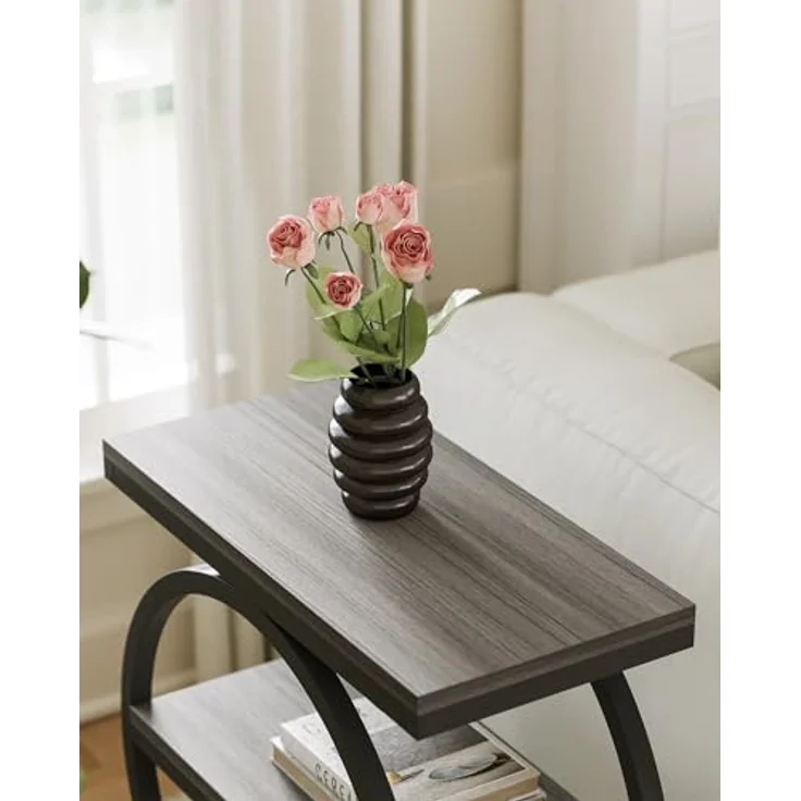 LITTLE TREE Beistelltisch, 3-stöckiger Beistelltische, schmaler Sofa-Beistelltisch für Wohnzimmer, hoher Nachttisch, Nachttisch für Schlafzimmer, Grau und Schwarz – Bild 5