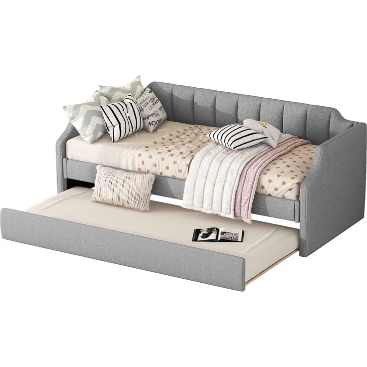 90 x 200(190) DAY-Betten, Gepolstertes Einzeltagesbett mit Rollbett, Grau – Bild 4