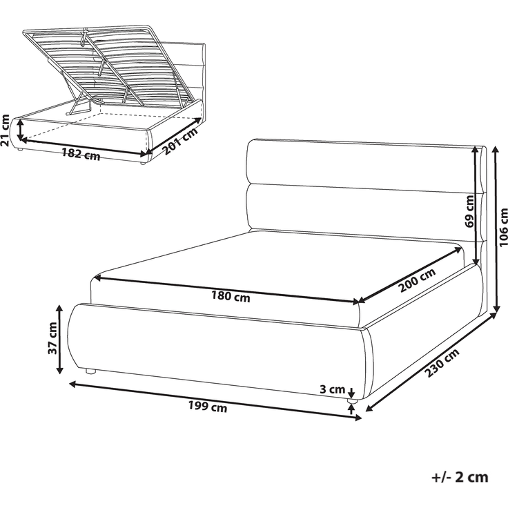 Bett mit Stauraum Kunstleinen BONIFACIO 180x200 cm Grau – Bild 2